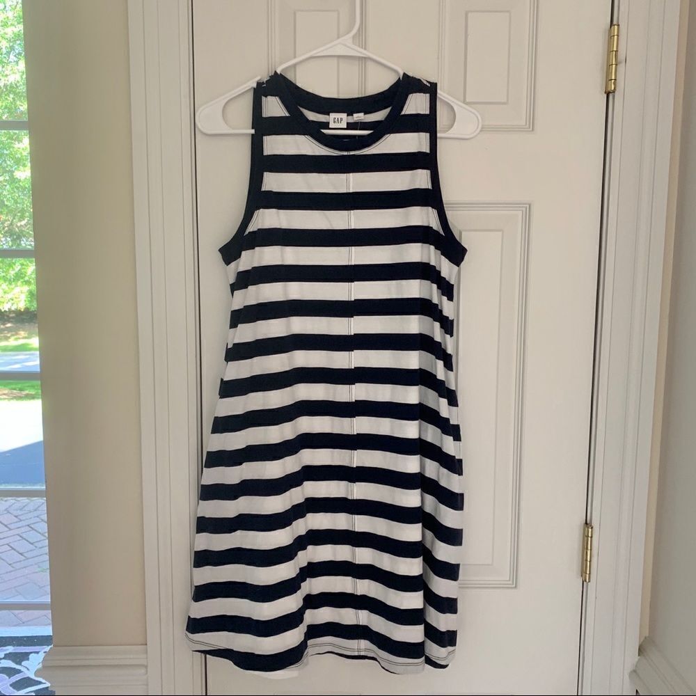 New GAP Navy Blue White Striped Pocket Sun Dress S